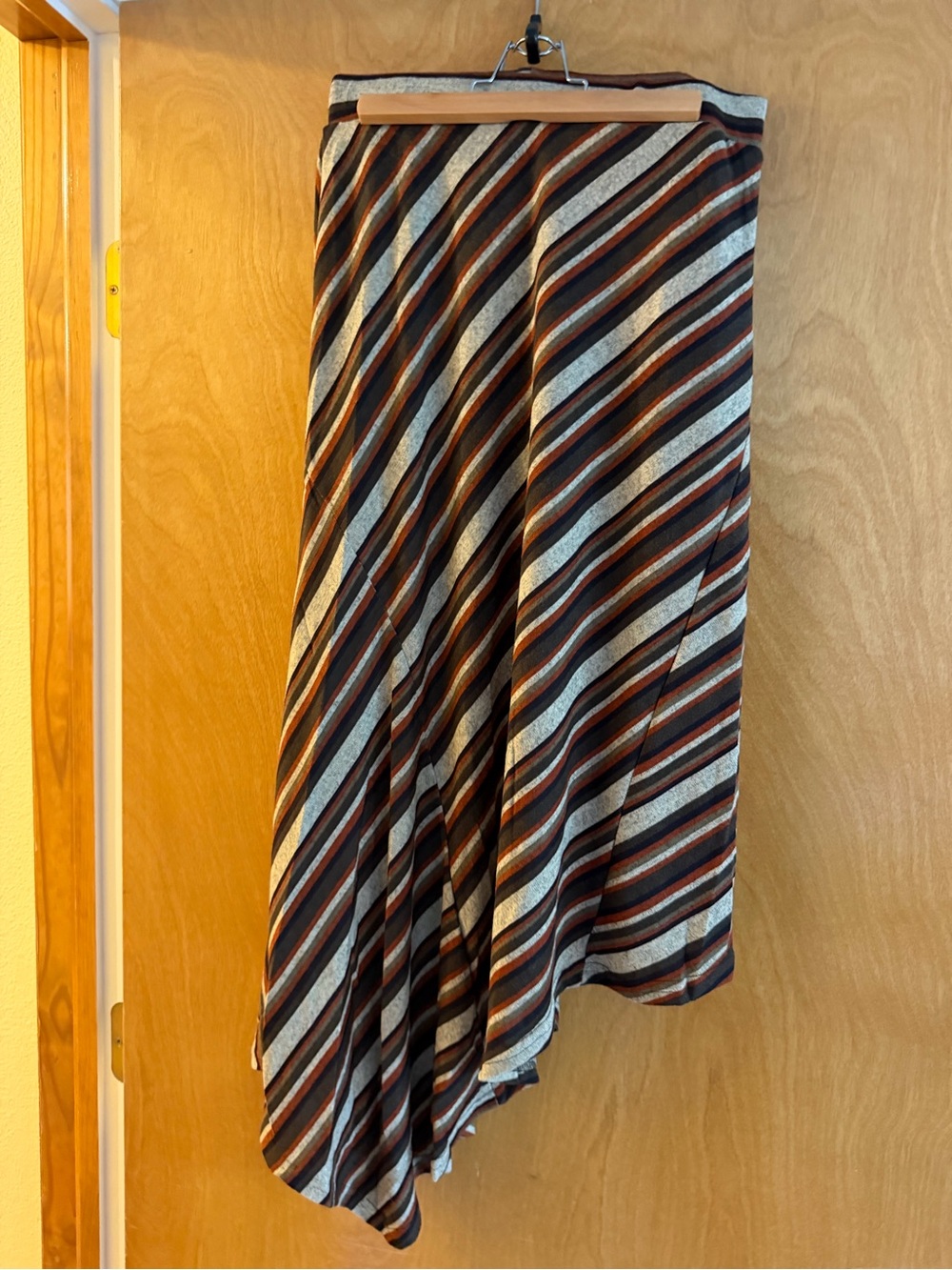 Cider Striped Asymmetrical Midi Skirt - Brown Multi